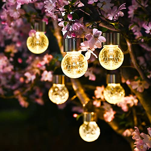 Solpex Hanging Solar Lights Outdoor, 8 Pack Decorative Cracked Glass Ball Light, Solar Powered Waterproof Globe Lighting, Hanging Globe Solar Lights for Garden, Yard, Patio, Lawn, Flower Bed