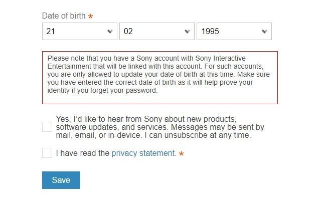 Sony Mobile change date of birth