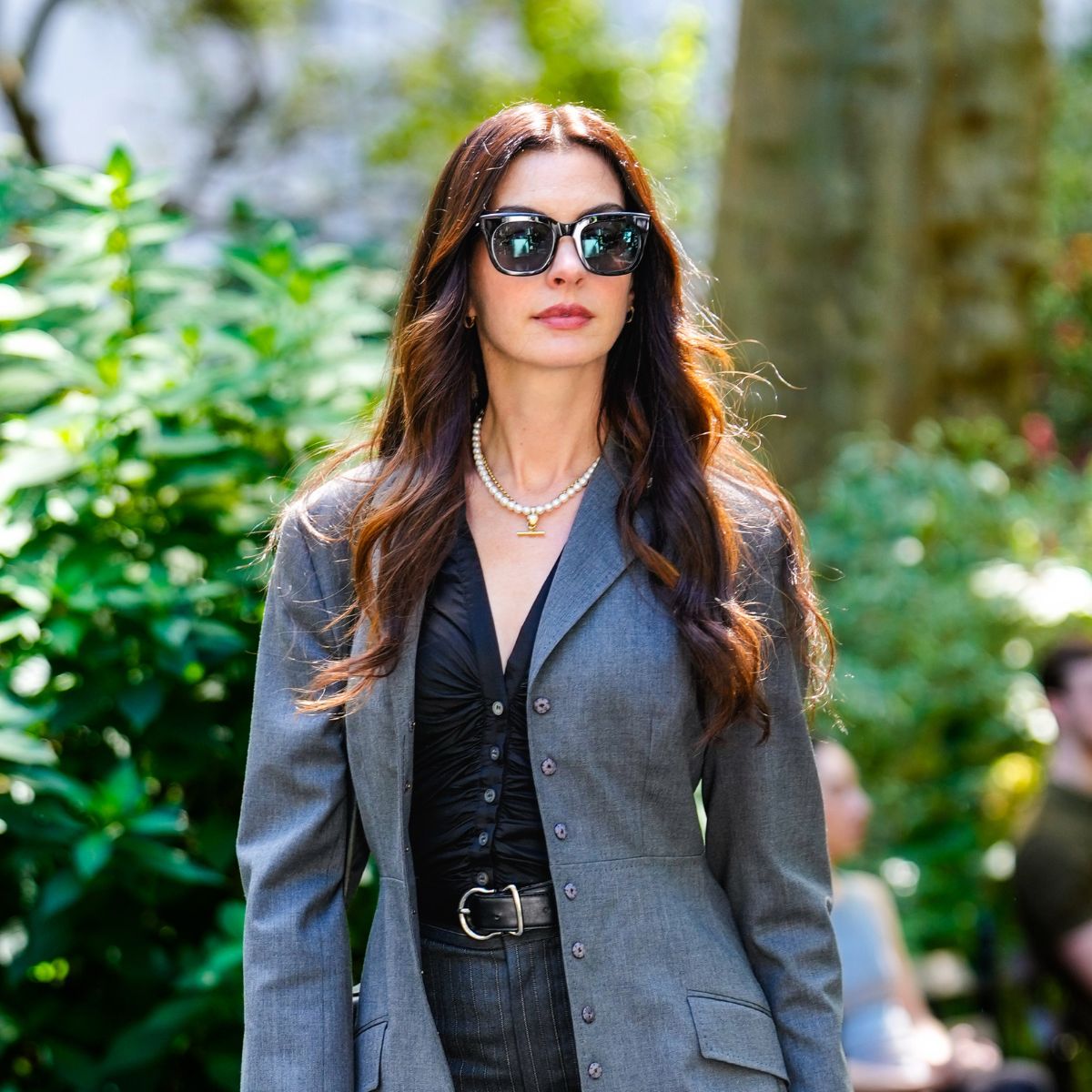 Anne Hathaway filming The Devil Wears Prada 2