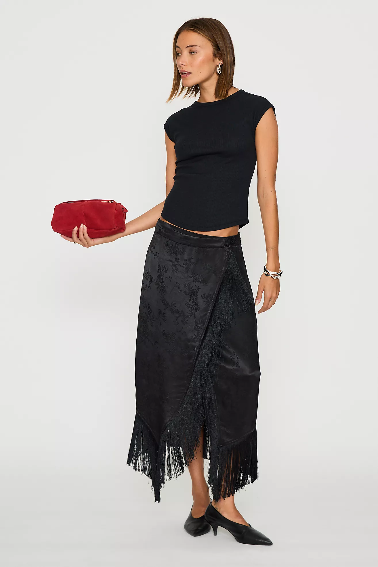 By Anthropologie Jacquard Fringed Wrap Skirt