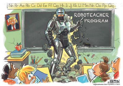 Political cartoon U.S. School shootings arming teachers