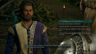 Conversation in Avowed and selecting roleplaying dialogue options