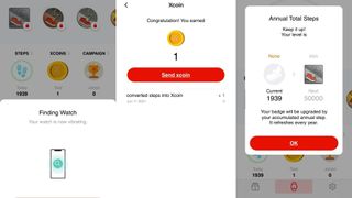 Step counts and Xcoin achievements in the Xplora smartphone app