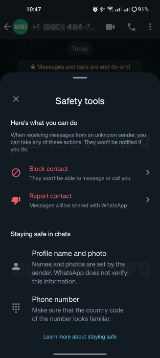 Nova sobreposição de aviso de segurança do WhatsApp