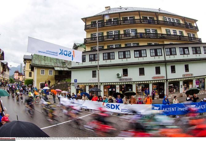 The peloton races through Freilassing, Germany