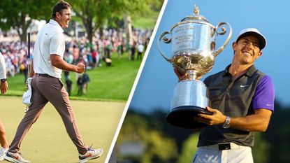 Brooks Koepka and Rory McIlroy after winning the PGA Championship