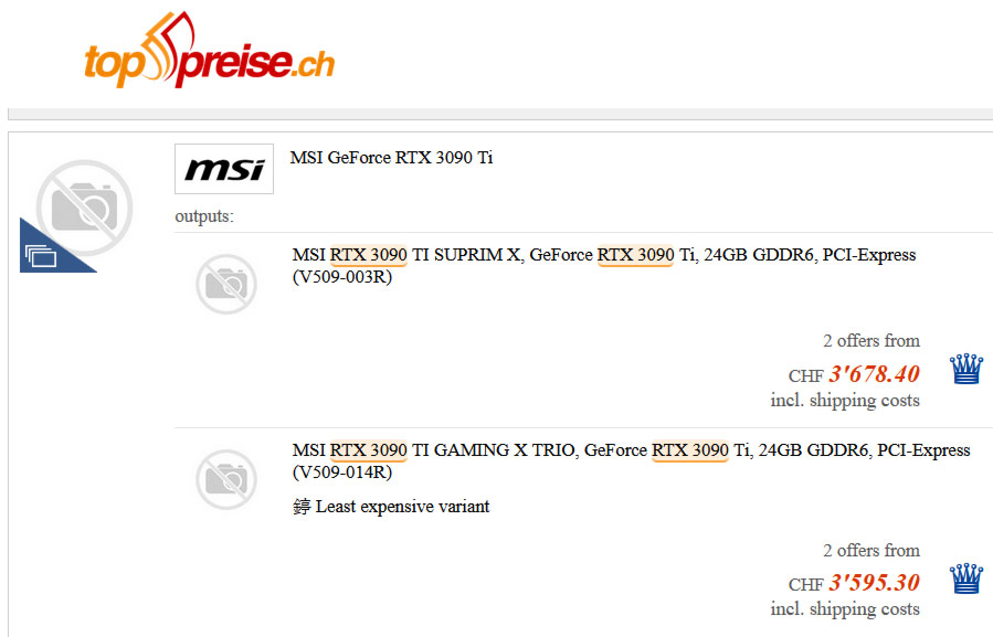 MSI RTX 3090 Ti pricing