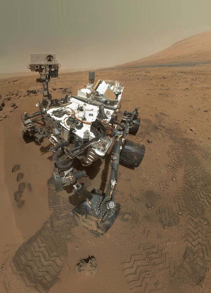 Curiosity is shown at the Martian site of Rocknest.