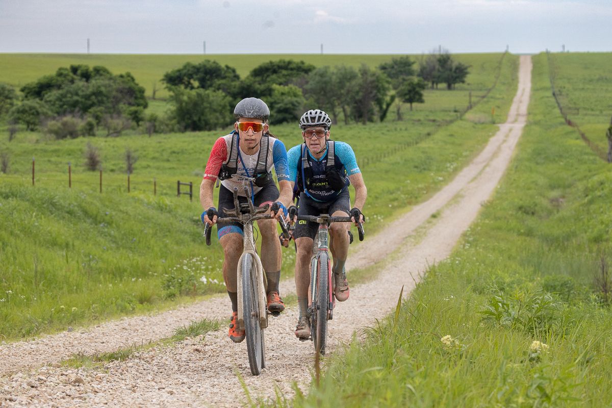 Innokenty Zavyalov (Minneapolis, MN) and Brent Bookwalter (Scotts Valley, CA) give chase to the lead 15 riders at mile 98.