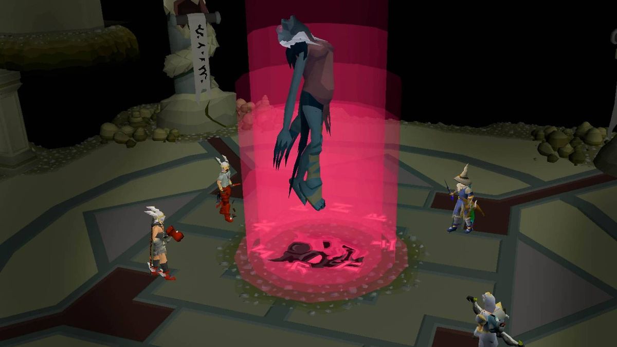 OSRS players perform a ritual to summon a large, horrid creature.