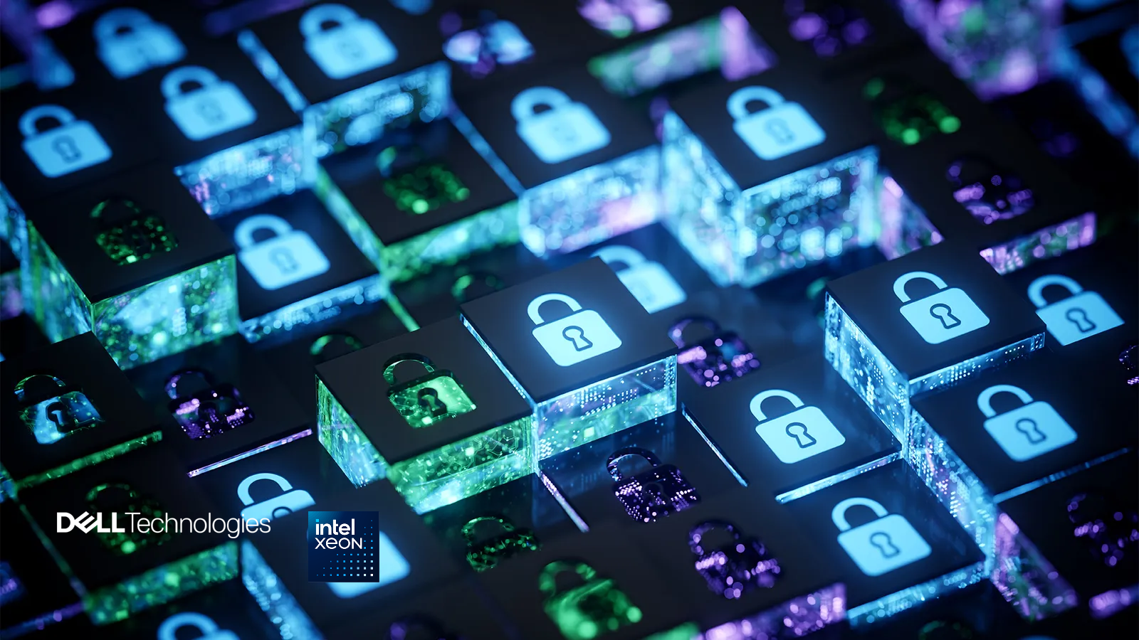 glowing padlock multi-color squares