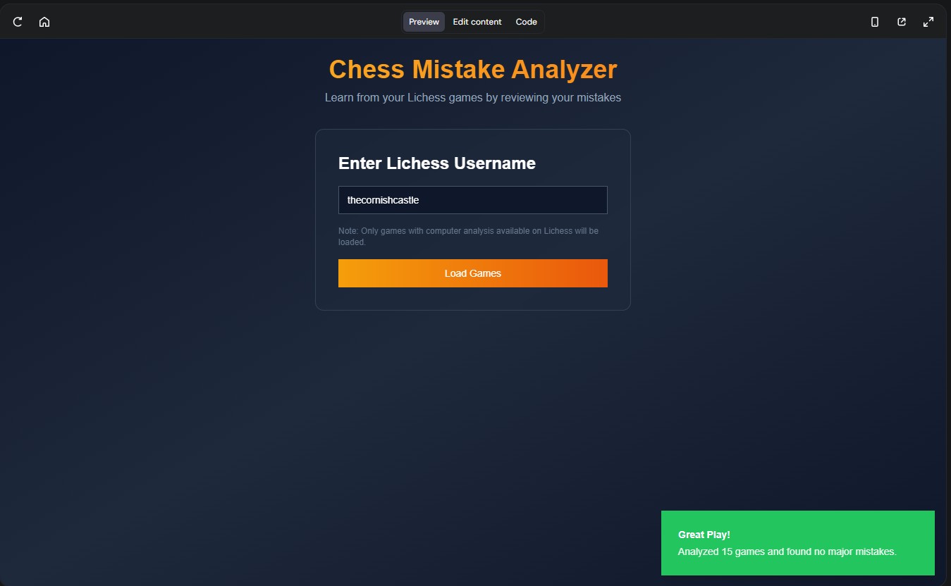 An image of my chess app not working