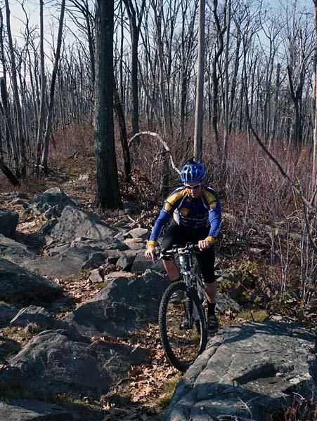 Trans-Sylvania Promoter Mike Kuhn picks his line on Tussey Mountain ridge trail.