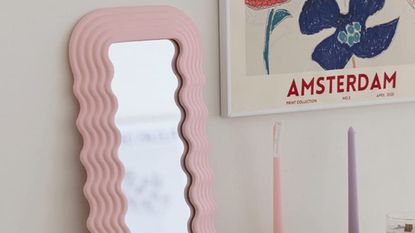 Gen Z home decor with pink wavy mirror