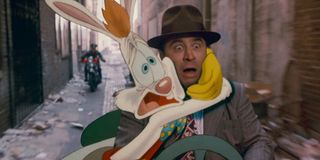 Who Framed Roger Rabbit Eddie and Roger frightened speeding down an alley