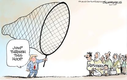 Political Cartoon U.S. Donald Trump refugee program