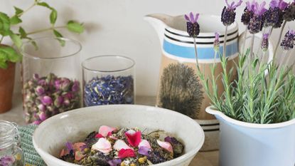 leaves petals and buds in bowl