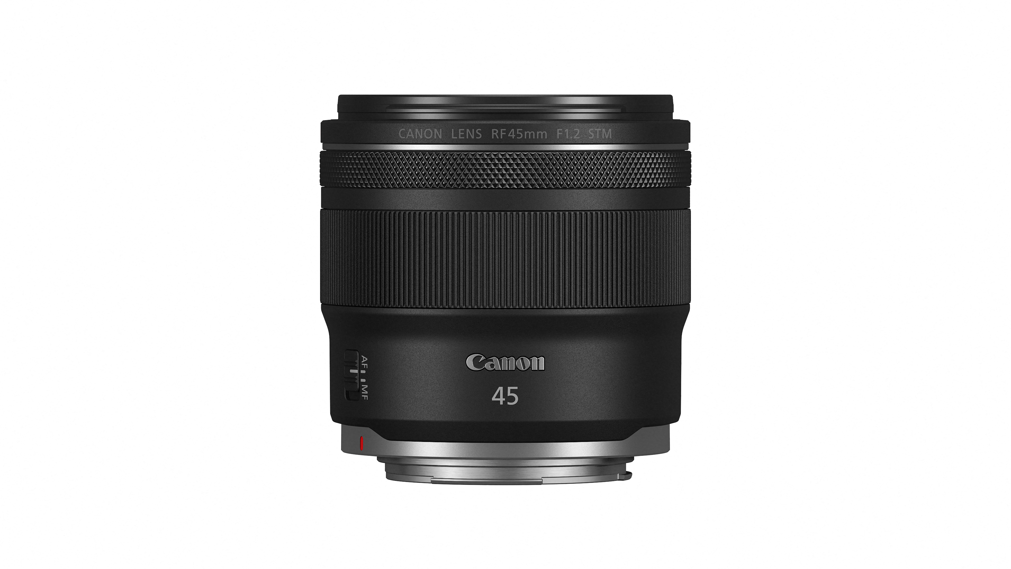 Canon RF 45mm f/1.2 STM against a white background