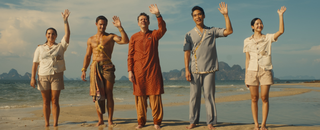 The White Lotus season 3 key art cast waving on beach