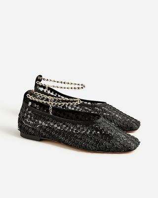 Quinn Embellished Removable Ankle-Strap Ballet Flats in Mesh