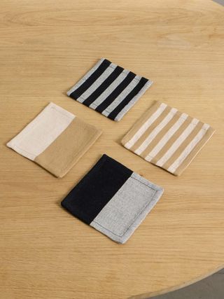 Set of Four Striped Cotton Cocktail Napkins