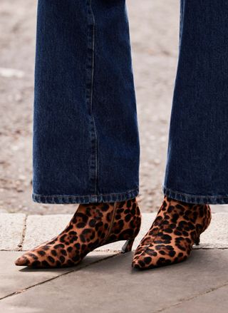 Leopard Print Leather Textured Ankle Boot