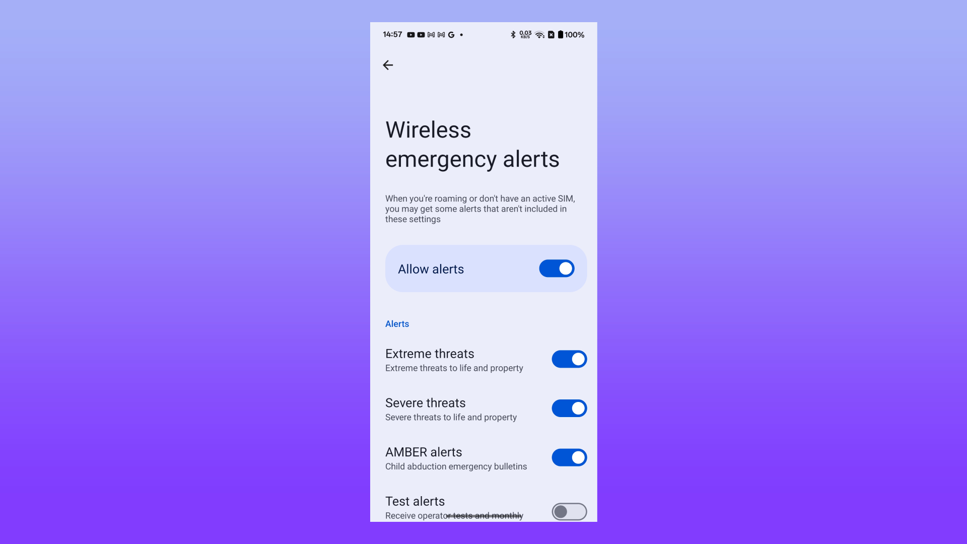 Lista de alertas de emergencia inalámbricas en OxygenOS 15