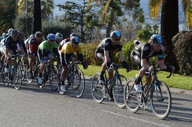 Sky's Vasil Kiryienka and David Lopez drive the pace in the stage 6 finale for teammate and race leader Richie Porte.