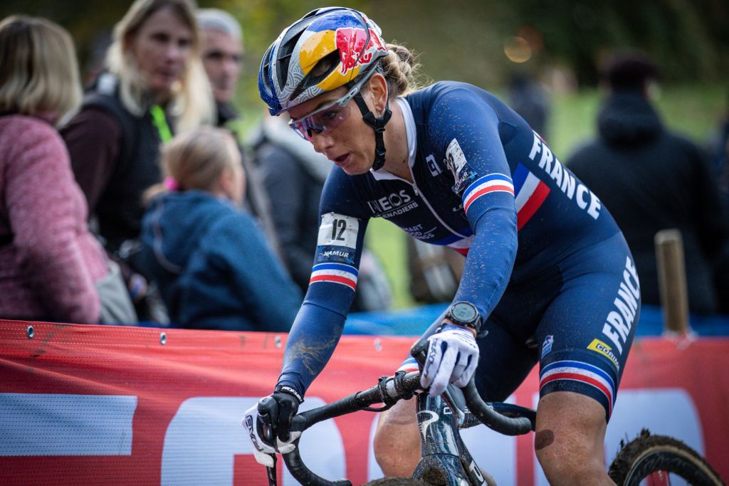 French cyclist Pauline FerrandPrevot competes during the womens elite race at the European Championships cyclocross cycling in Namur on November 5 2022 Belgium OUT Photo by DAVID PINTENS BELGA AFP Belgium OUT Photo by DAVID PINTENSBELGAAFP via Getty Images