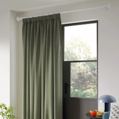 John Lewis, Textured Weave Ultra Thermal Lined Pencil Pleat Door Curtain, Sage