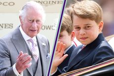 King Charles portrait and split layout with close up of Prince George