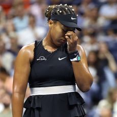 Naomi Osaka reacts during her women's singles second round tennis match against Czech Republic's Karolina Muchova on day four of the US Open tennis tournament at the USTA Billie Jean King National Tennis Center in New York City, on August 29, 2024.