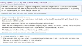 Reddit users complaining about the new battery issues