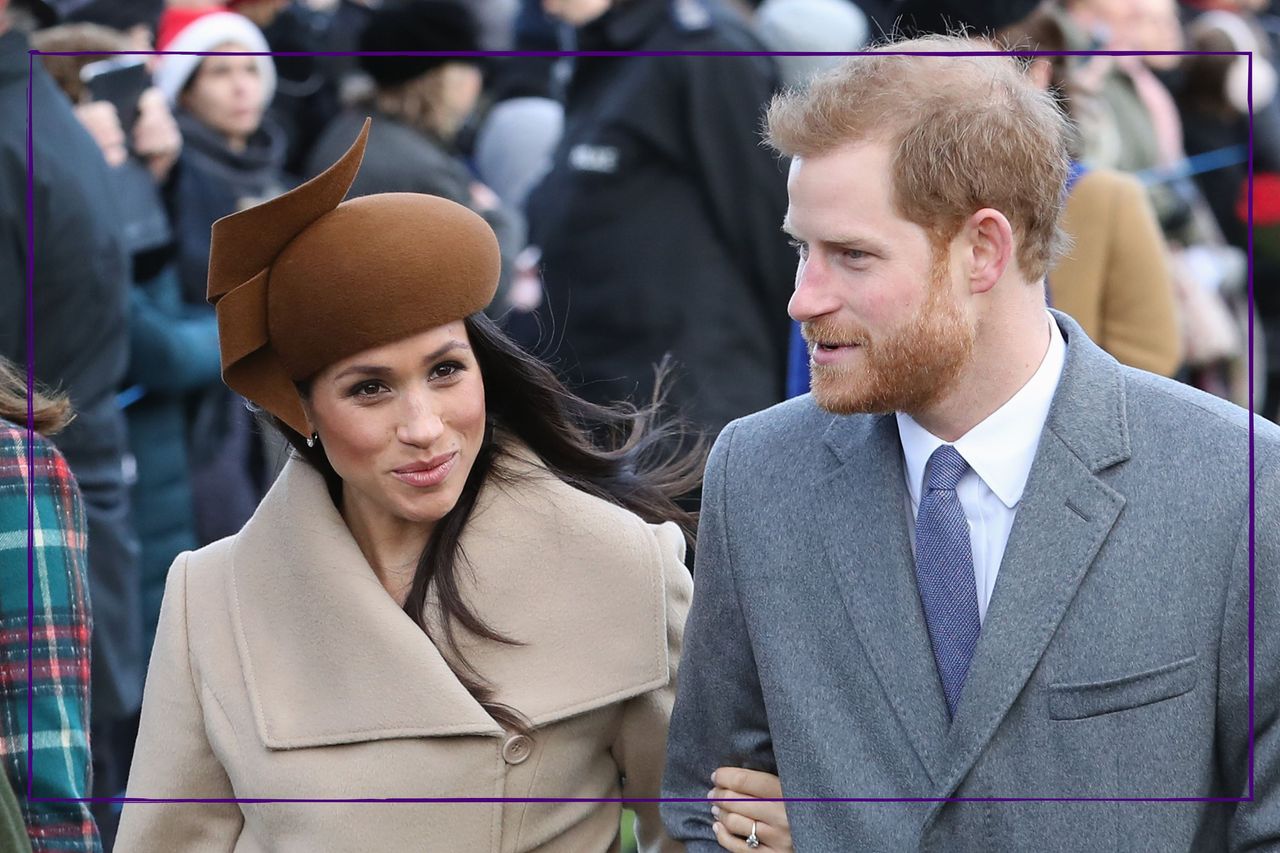 Prince Harry and Meghan walk arm in arm at Sandringham at Christmas