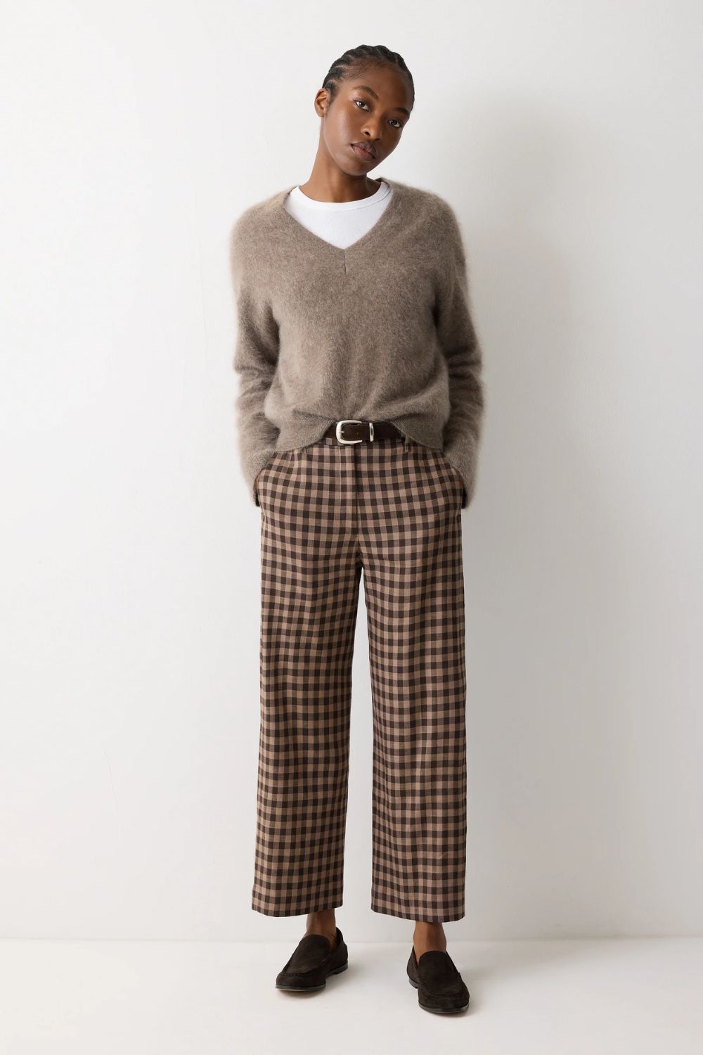 Dale Linen Check Trouser | Brown
