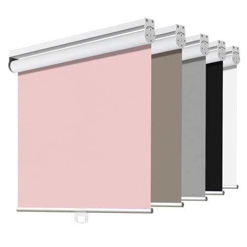 Joydeco Cordless Roller Shades Blackout Blinds for Windows Room Darkening Rolled Up Shades With Spring System, Uv Protection Window Shades Door Blinds for Home and Office (28" W&amp;times;75" H, Pink)