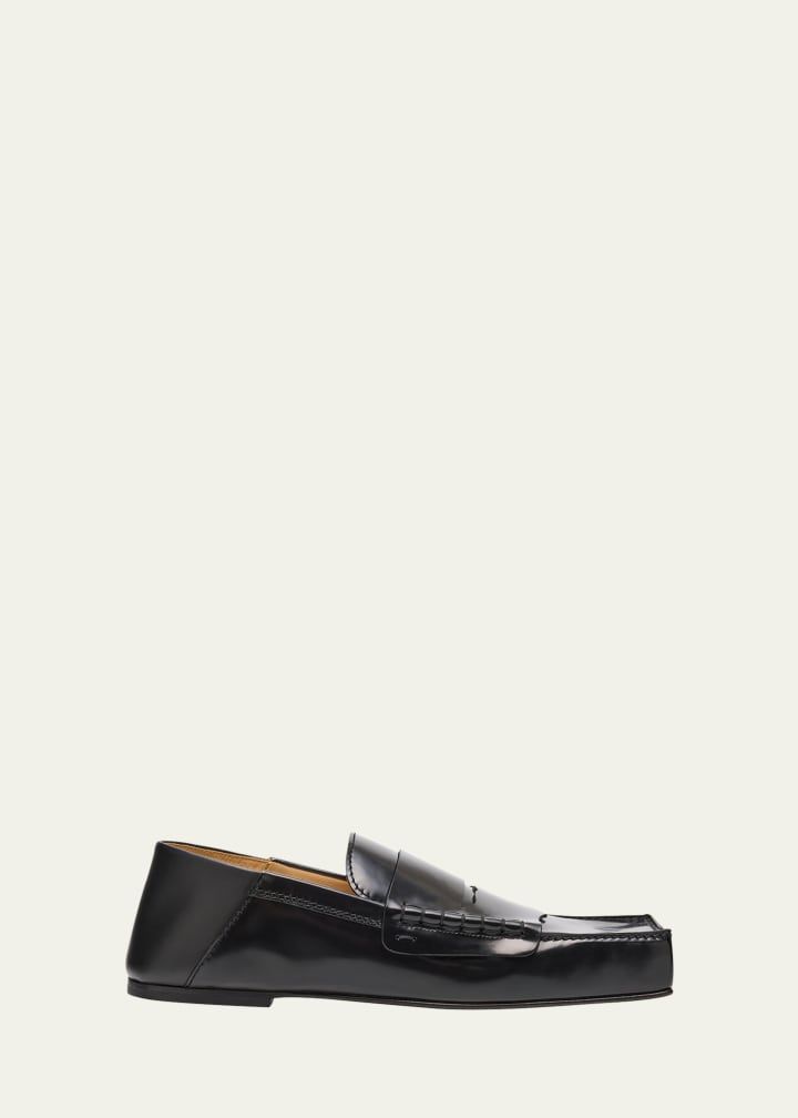 Leather Square-Toe Penny Loafers