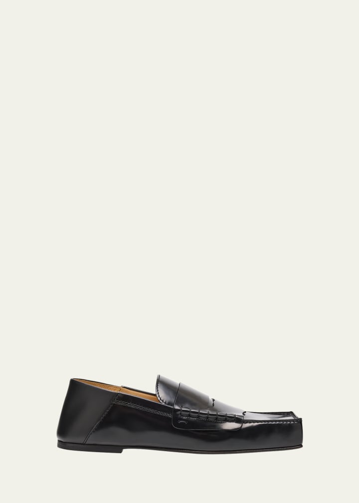 Leather Square-Toe Penny Loafers
