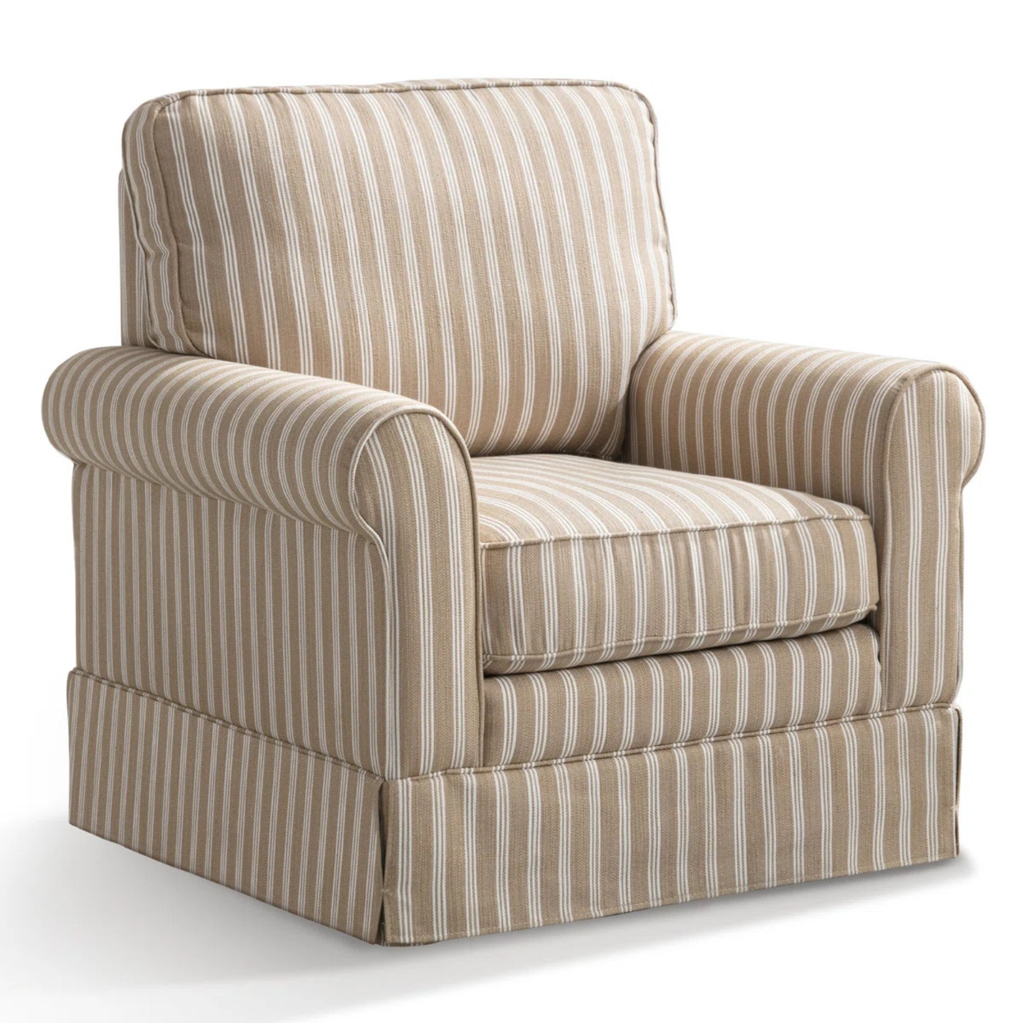 Hedwige 33.1" W Modern Soft Wide Upholstered Striped Swivel Arm Accent Chair (Brown)