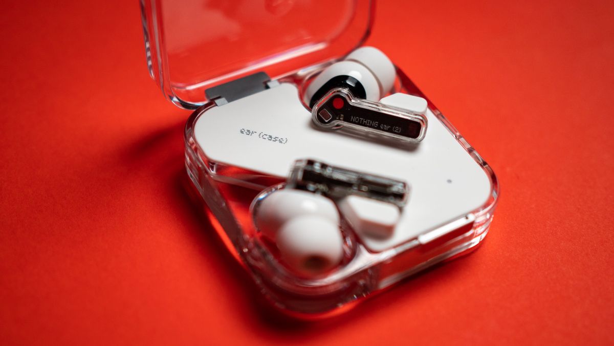 Nothing Ear (2) earbuds review on red background