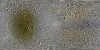 NASA's Cassini spacecraft took the images making up this new mosaic of Saturn's moon Tethys during the vehicle's first ten years exploring the Saturn system.