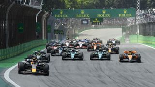 The race start during the F1 Grand Prix of Brazil at Autodromo Jose Carlos Pace on November 5, 2023 in Sao Paulo, Brazil. 