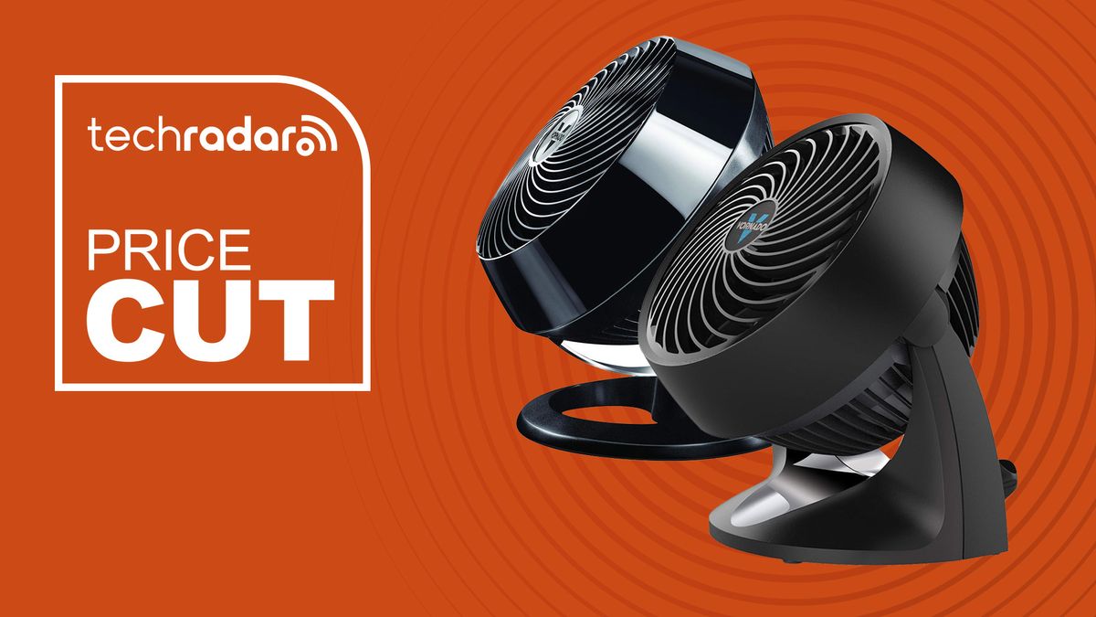 Two Vornado fans on an orange background with &quot;Price Cut&quot; text in white