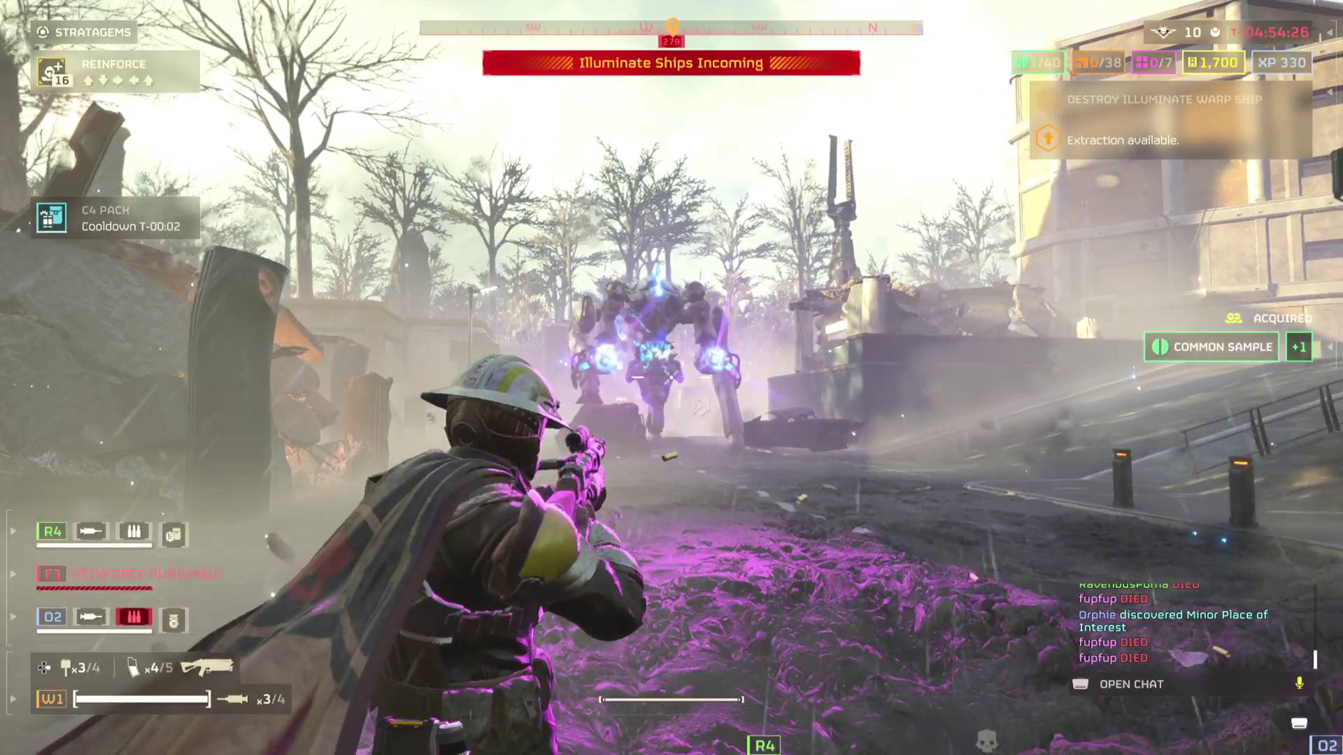 Helldivers 2 Illuminate Gatekeeper mech charging up plasma guns