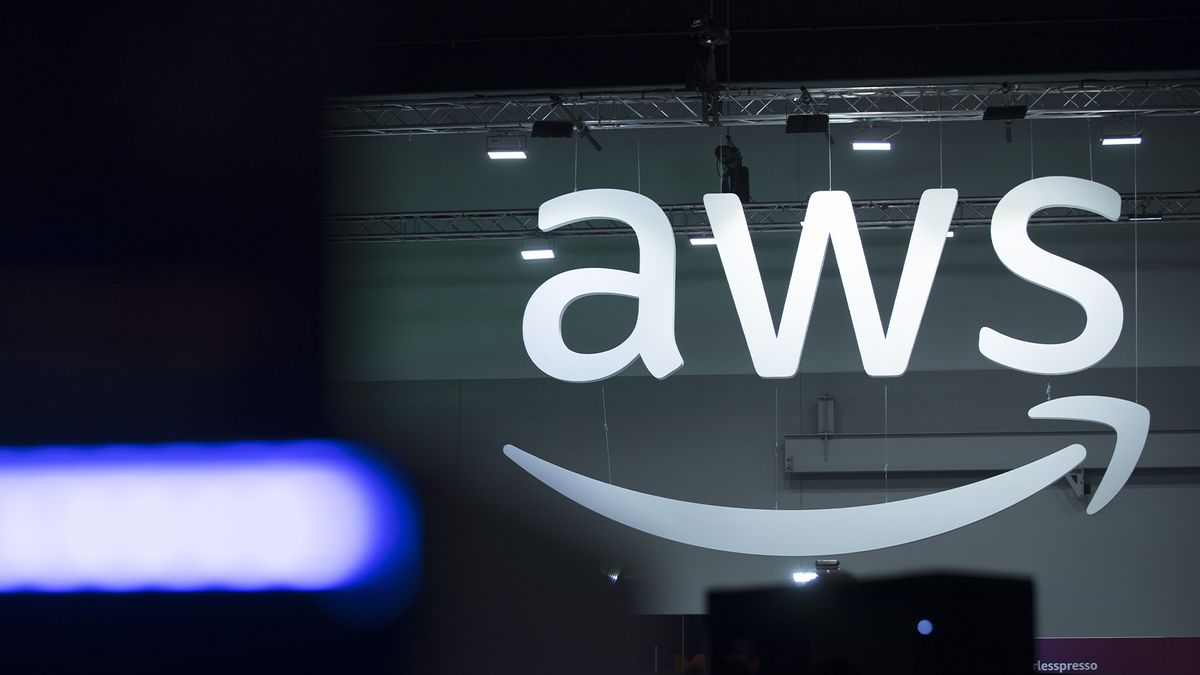 AWS logo pictured at the Tech &amp; Innovation Expo during the South by Southwest (SXSW) Sydney festival in Sydney, Australia, on Wednesday, Oct. 18, 2023