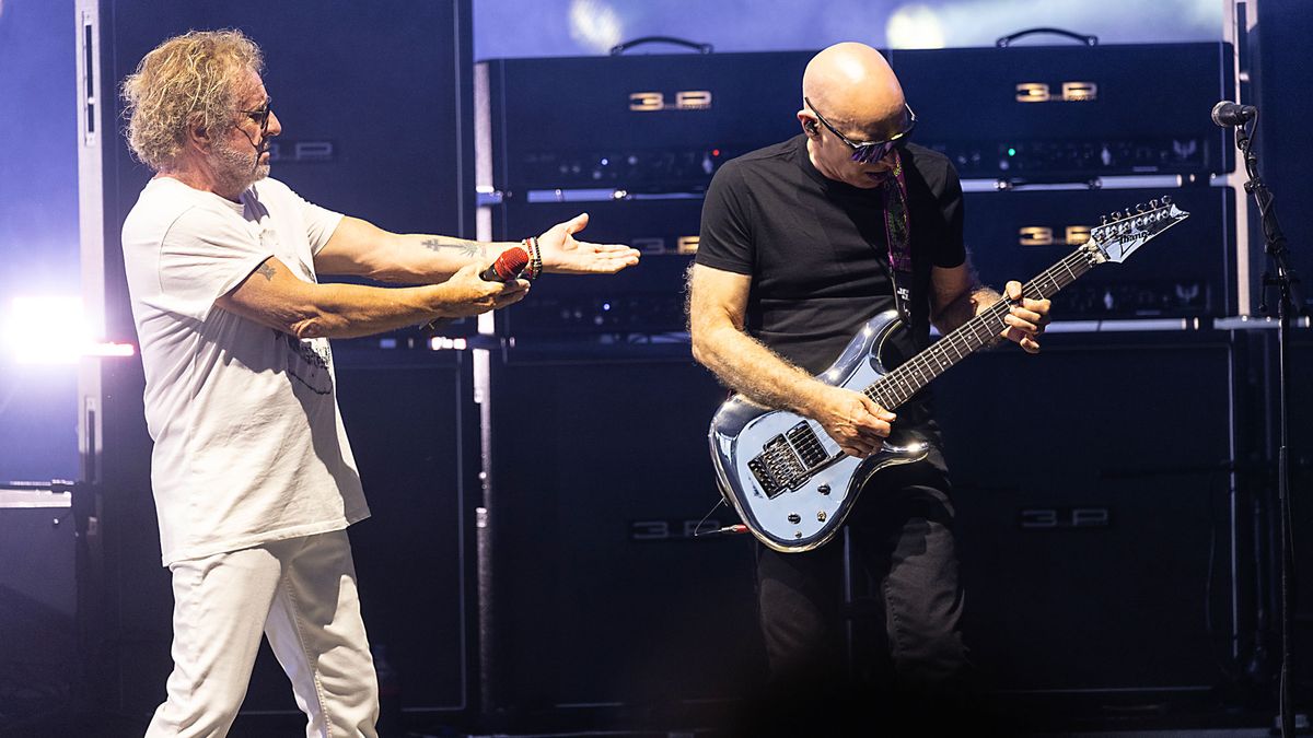  Sammy Hagar (L) and guitarist Joe Satriani perform at PNC Music Pavilion on July 19, 2024 in Charlotte, North Carolina.