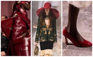 cherry red color trend on the spring 2025 runways of gucci, valentino, and bottega veneta