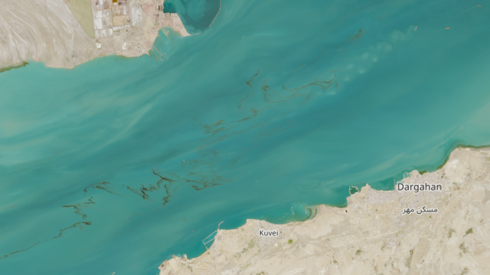 Satellite image of an oil spill near Iran's Qeshm Island.
