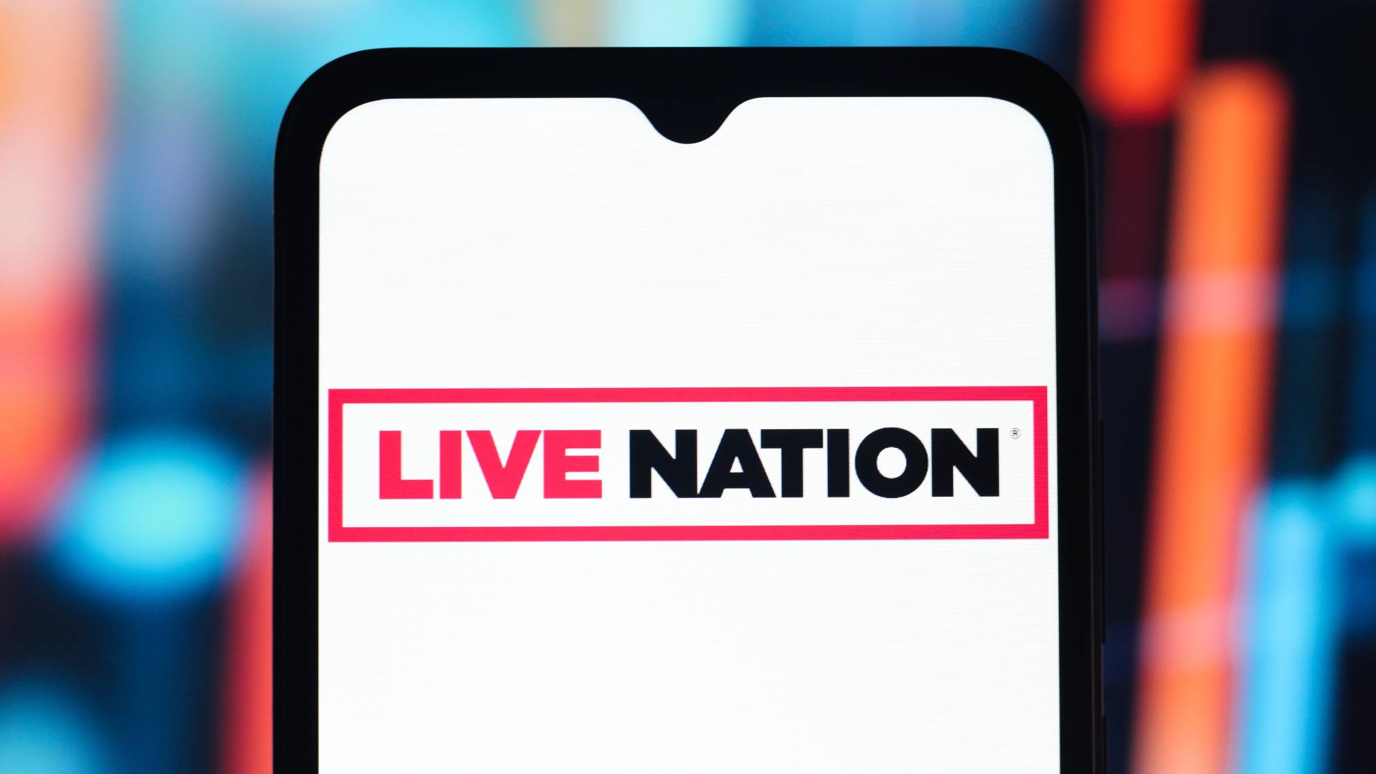  the Live Nation Entertainment logo is seen displayed on a smartphone screen