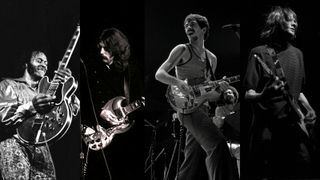 L-R: Chuck Berry, Eric Clapton, Carlos Santana and Kurt Cobain